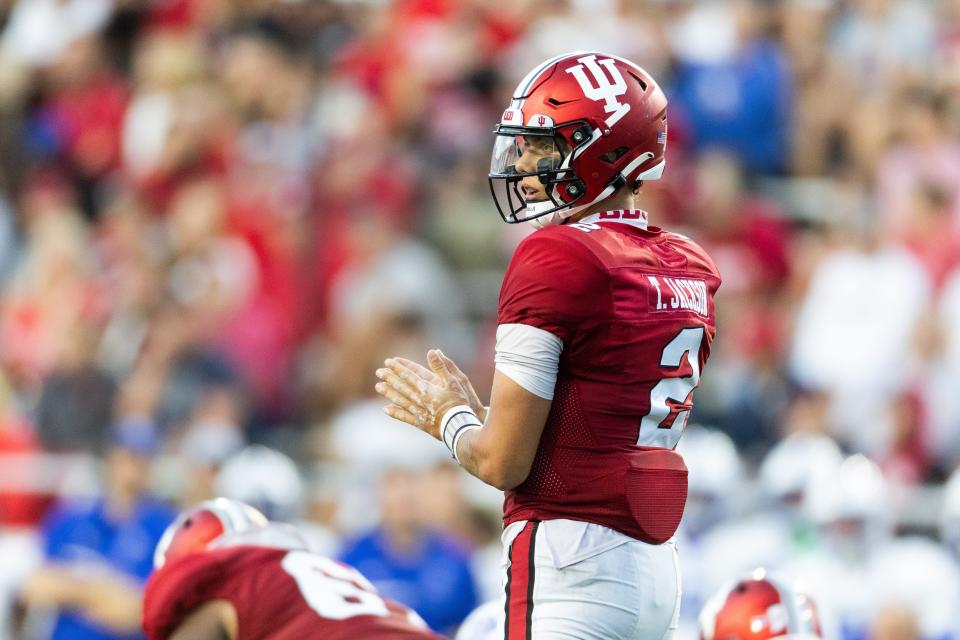 Indiana Hoosiers quarterback Tayven Jackson (2) in the first half against the Indiana State Sycamores at Memorial Stadium.