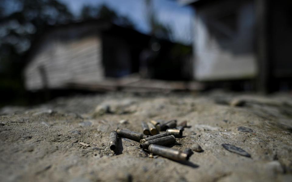 Bullets are seen on a street of Juan XXIII neighborhood in Buenaventura, Colombia, on February 5, 2021, where armed groups are fighting for the territory and have left 31 dead in more than 30 clashes this year