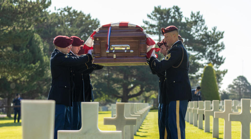 William J. McGowan is buried in the Normandy American Cemetery on July 8, 2022. / Credit: Courtesy of ABMC