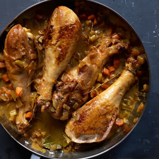 Apple Cider-Braised Turkey Drumsticks