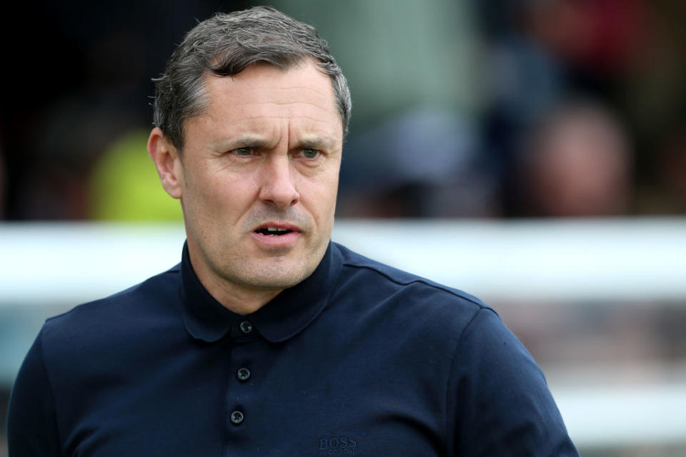 Grimsby Town manager Paul Hurst during the Sky Bet League 2 match between Grimsby Town and Hartlepool United at Blundell Park, Cleethorpes on Friday 7th April 2023. (Photo by Mark Fletcher/MI News/NurPhoto via Getty Images)