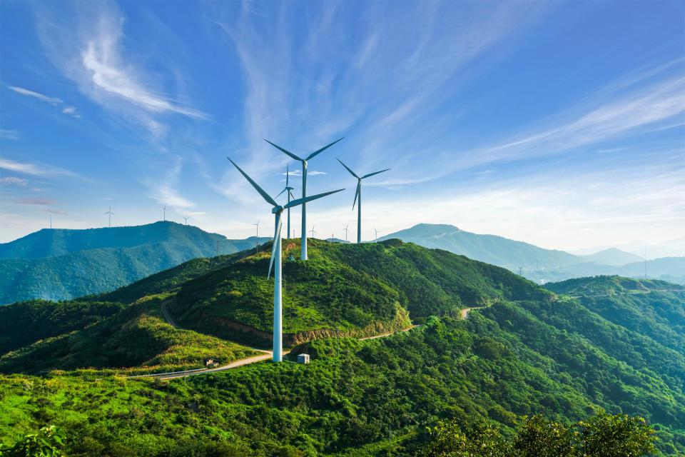 Wind turbines in Zhejiang province, China. In many places wind and solar power are already cheaper than fossil fuels. (Photo: jia yu via Getty Images)