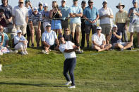 Brooks Koepka watches his shot on the 15th hole during the second round of the PGA Championship golf tournament on the Ocean Course Friday, May 21, 2021, in Kiawah Island, S.C. (AP Photo/David J. Phillip)