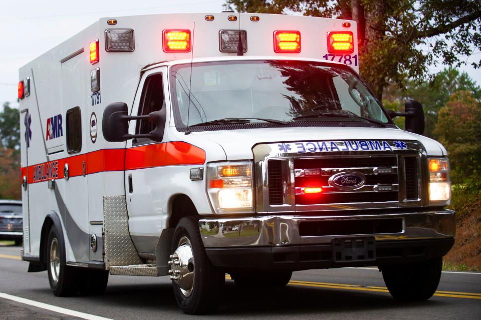 An AMR ambulance on the road in Knox County.