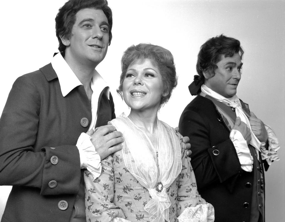 With Plácido Domingo, left, and Pablo Elvira, in a production of Manon Lescaut at the New York Met in 1980