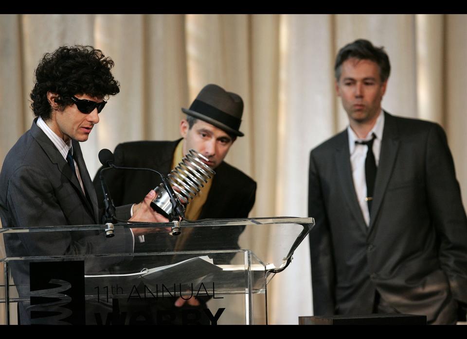 NEW YORK - JUNE 05: Musicians Adam Horovitz, Mike Diamond and Adam Yauch of the Beastie Boys speak onstage while receiving the Webby Artist of the Year at the 11th Annual Webby Awards at Chipriani Wall Street on June 5, 2007 in New York City. (Photo by Bryan Bedder/Getty Images)