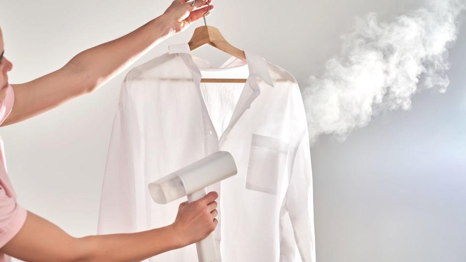 Steaming a white shirt