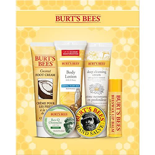 <p><strong>Burt's Bees</strong></p><p>amazon.com</p><p><strong>$17.41</strong></p><p><a href="https://www.amazon.com/dp/B08MC67CSY?tag=syn-yahoo-20&ascsubtag=%5Bartid%7C10067.g.42145198%5Bsrc%7Cyahoo-us" rel="nofollow noopener" target="_blank" data-ylk="slk:Shop Now;elm:context_link;itc:0;sec:content-canvas" class="link ">Shop Now</a></p><p>Winter is here, which means it's time to lather up with moisturizers, lip balms and salves galore. This packaged gift set will introduce her to six of Burt's Bees most popular items, all of which repair, soothe and moisturize irritated skin.</p>