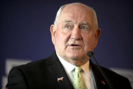 FILE PHOTO: U.S. Secretary of Agriculture Sonny Perdue speaks at an event to celebrate the re-introduction of American beef imports to China, in Beijing, China June 30, 2017. REUTERS/Mark Schiefelbein/Pool