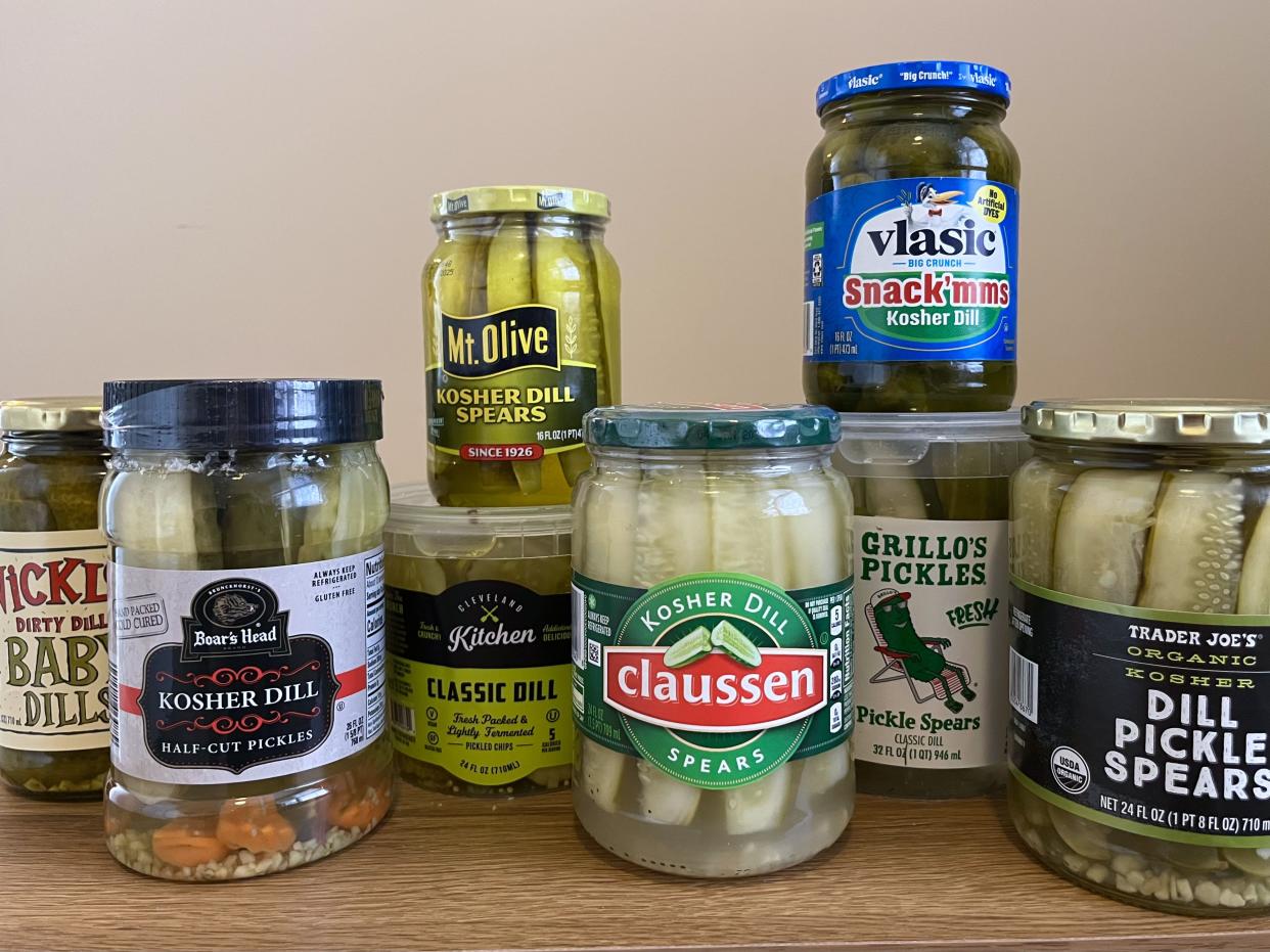 8 jars of different dill pickles