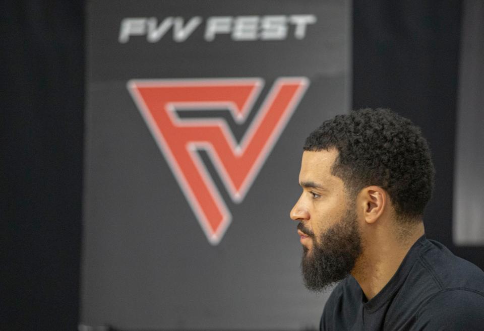 Fred VanVleet meets with the media about his various sports-related charity events on Thursday, June 16, 2022, at Joe Buckets Basketball Training center in Winnebago.