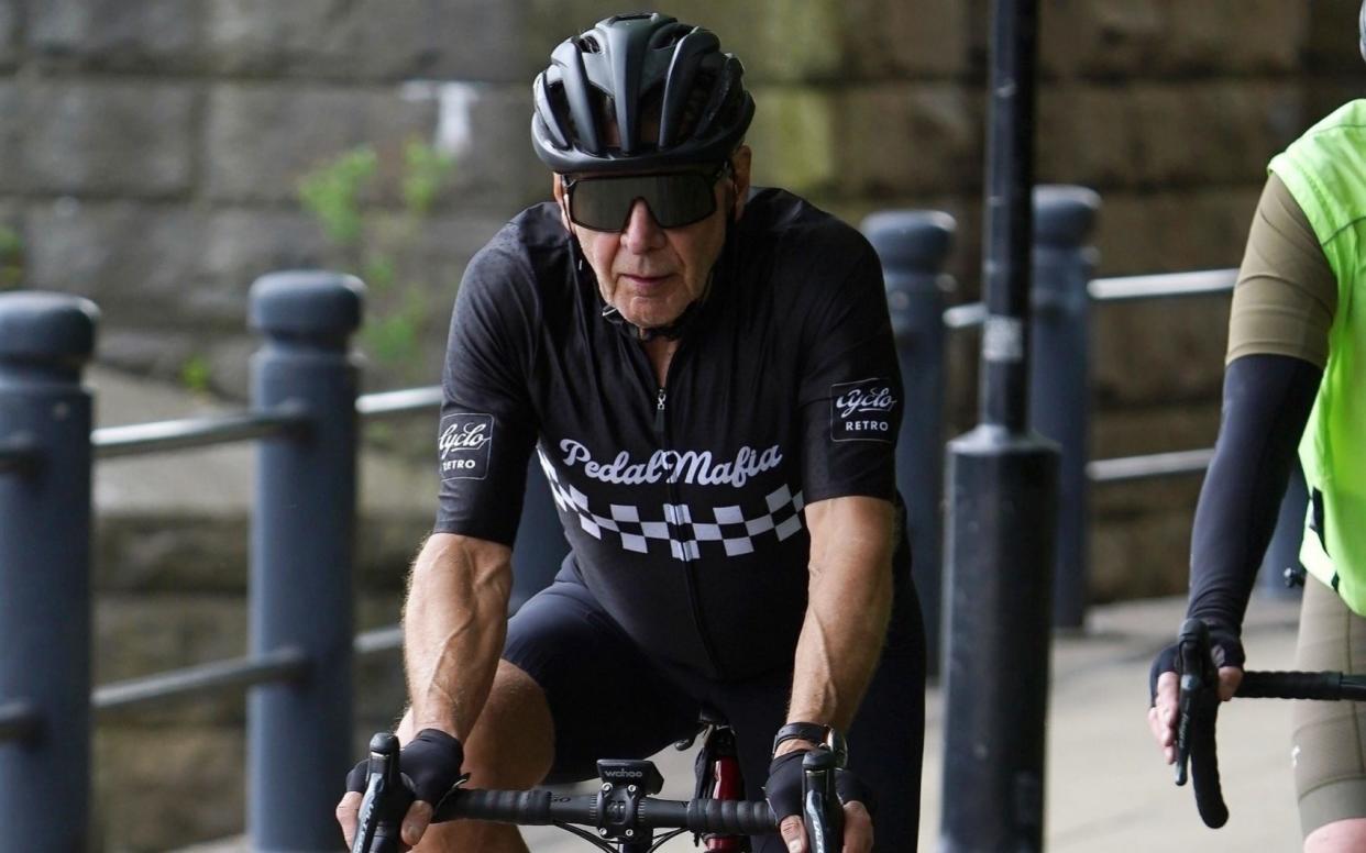 Harrison Ford donned his Lycra during a break from filming Indiana Jones in the North East - TEBL