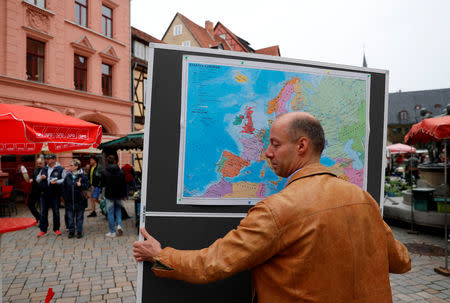 Arne Lietz, candidate of the Social Democratic Party (SPD) for the upcoming European Parliament elections campaigns in Quedlinburg, Germany, May 4, 2019. Picture taken May 4, 2019. REUTERS/Fabrizio Bensch