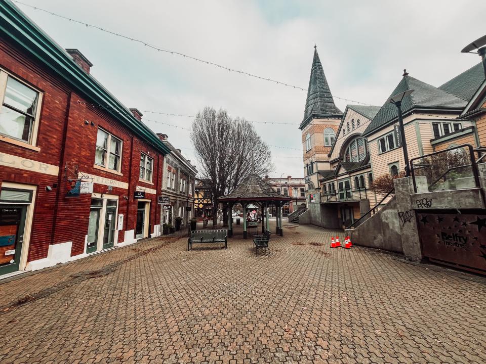 shot of an empty fernwood square in victoria Canada