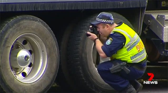 Ms McGrath was crossing at a green pedestrian signal when she was hit by the prime mover after the driver allegedly ran a red light. Picture: 7 News