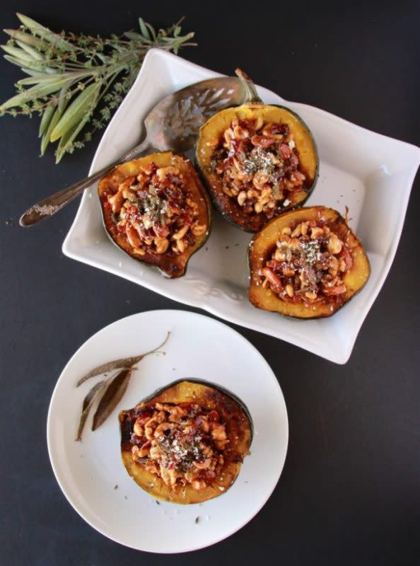 <p>Cooking With Ruthie</p><p>This recipe makes the case that you can eat your vegetables and have your dessert, too. </p><p><strong>Get the recipe: <a href="https://cookingwithruthie.com/2020/10/23/acorn-squash-swanson-maple-cream-filling/" rel="nofollow noopener" target="_blank" data-ylk="slk:Acorn Squash with Maple Cream Filling;elm:context_link;itc:0;sec:content-canvas" class="link ">Acorn Squash with Maple Cream Filling</a></strong></p>