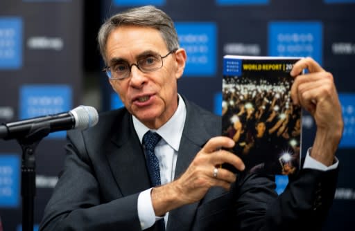 Human Rights Watch Executive Director Kenneth Roth speaks during a news conference to launch the 2020 World Report at the United Nations in New York on January 14, 2020