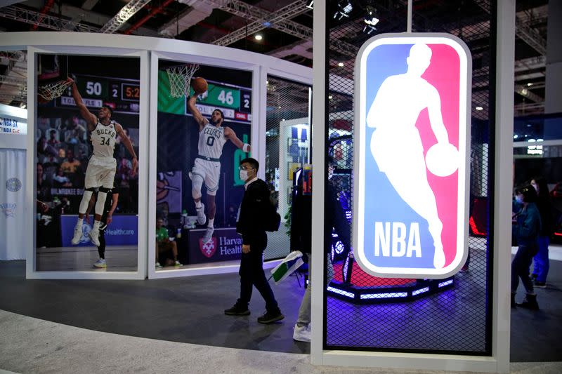 FILE PHOTO: An NBA sign is seen at the third China International Import Expo (CIIE) in Shanghai