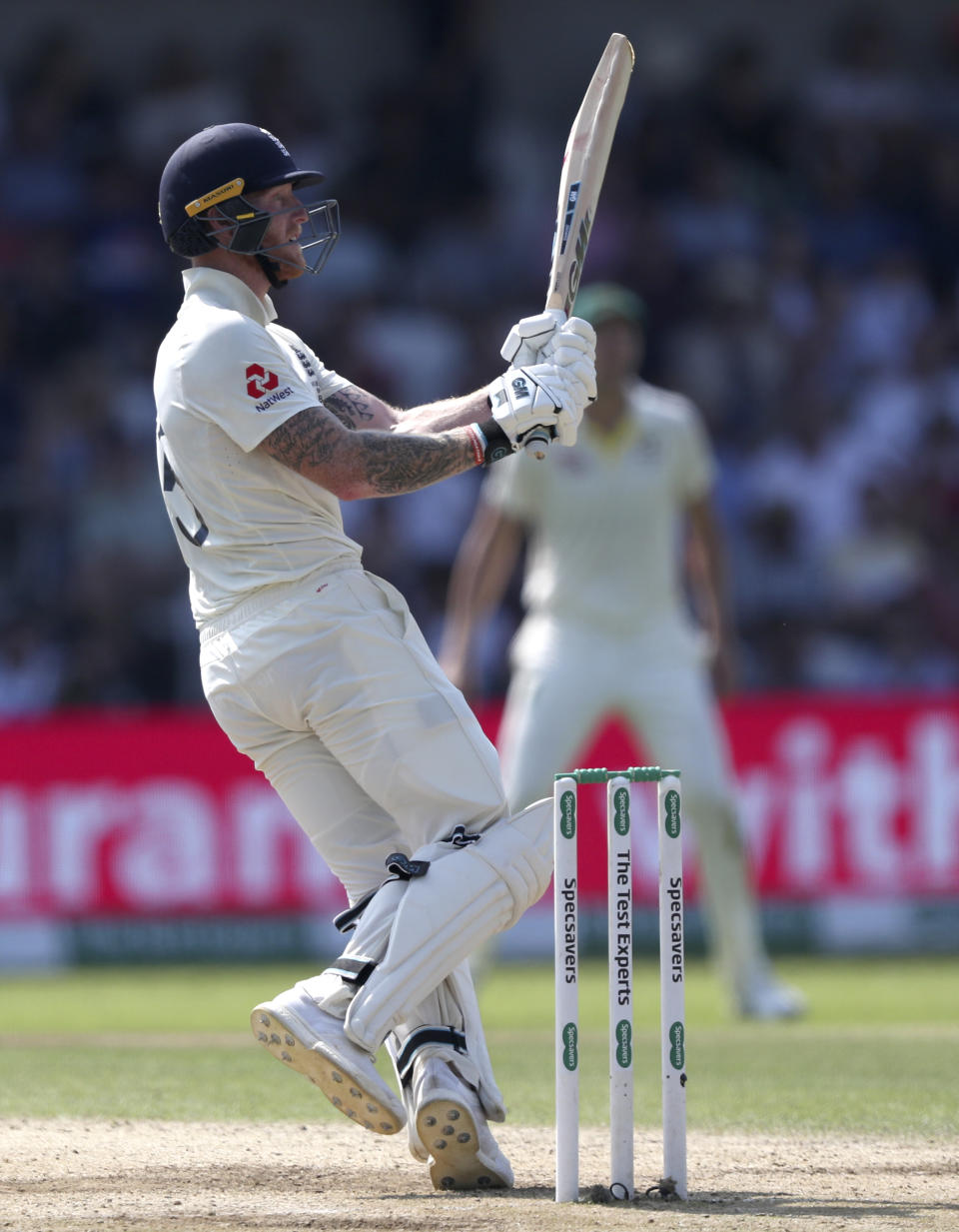 England's Ben Stokes bats during play on day four of the third Ashes Test cricket match between England and Australia at Headingley cricket ground in Leeds, England, Sunday, Aug. 25, 2019. (AP Photo/Jon Super)