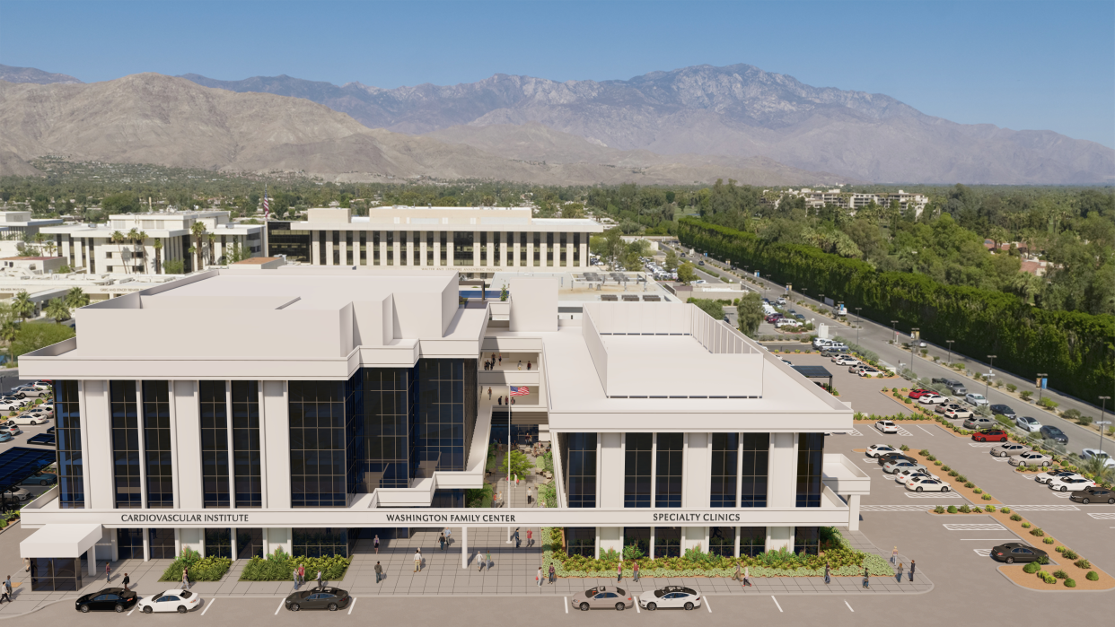 An architectural rendering of the Cardiovascular Institute Ambulatory Center at Eisenhower Health. The final design, appearance and name is subject to change.