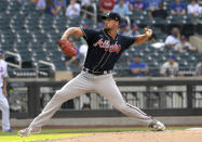 Atlanta Braves pitcher Kyle Muller delivers the ball to the New York Mets during the first inning of the first game of a baseball doubleheader Monday, July 26, 2021, in New York. (AP Photo/Bill Kostroun)