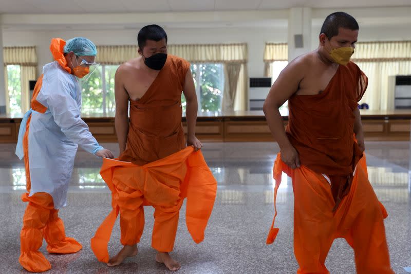 Thai Buddhist monks craft traditional grocery truck to donate food during the coronavirus disease (COVID-19) pandemic