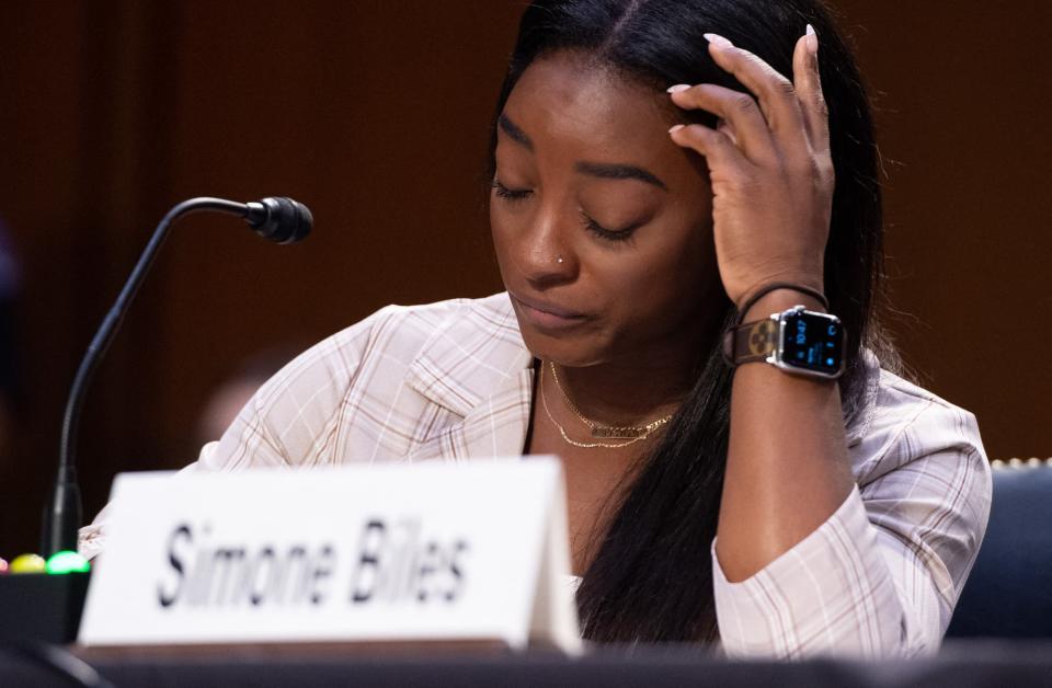 Simone Biles face au Sénat américain, à Washington le 15 septembre 2021 - SAUL LOEB / POOL / AFP