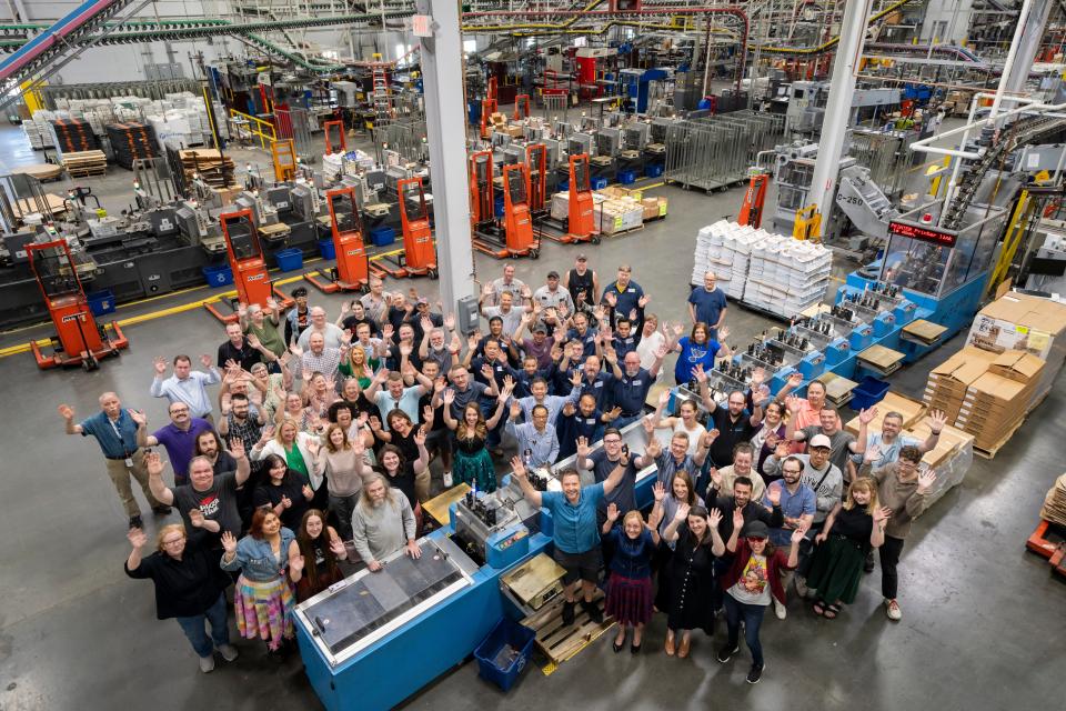Members of the Des Moines Register staff, shown at the Register production facility on Des Moines' south side.