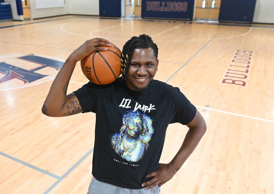 Charlotte’s BJ Mack on Thursday, April 6, 2023 at Holy Trinity Middle School in Charlotte, NC. Mack, a junior at Wofford College is one of the nation’s top NCAA transfers.