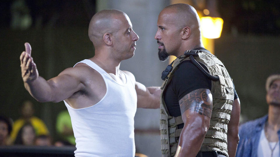 <p> On the run from multiple law enforcement agencies, including the Diplomatic Security Service and its agent, Luke Hobbs (Dwayne Johnson), Dom Toretto (Vin Diesel) and Brian O&#x2019;Conner (Paul Walker) put together a top-notch team of criminals, thieves, and drivers to pull off a remarkable bank heist in Brazil. </p> <p> <strong>Why it&#x2019;s worth checking out:</strong> Justin Lin&#x2019;s <em>Fast Five</em> took the <em>Fast and Furious</em> franchise in a new direction upon its release in April 2011 when he turned the series&#x2019; focus away from street racing to international heists.&#xA0; </p>