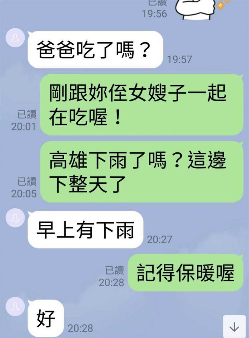 謝父曬出與女兒修補感情的對話紀錄，相當溫馨。（圖／翻攝照片）