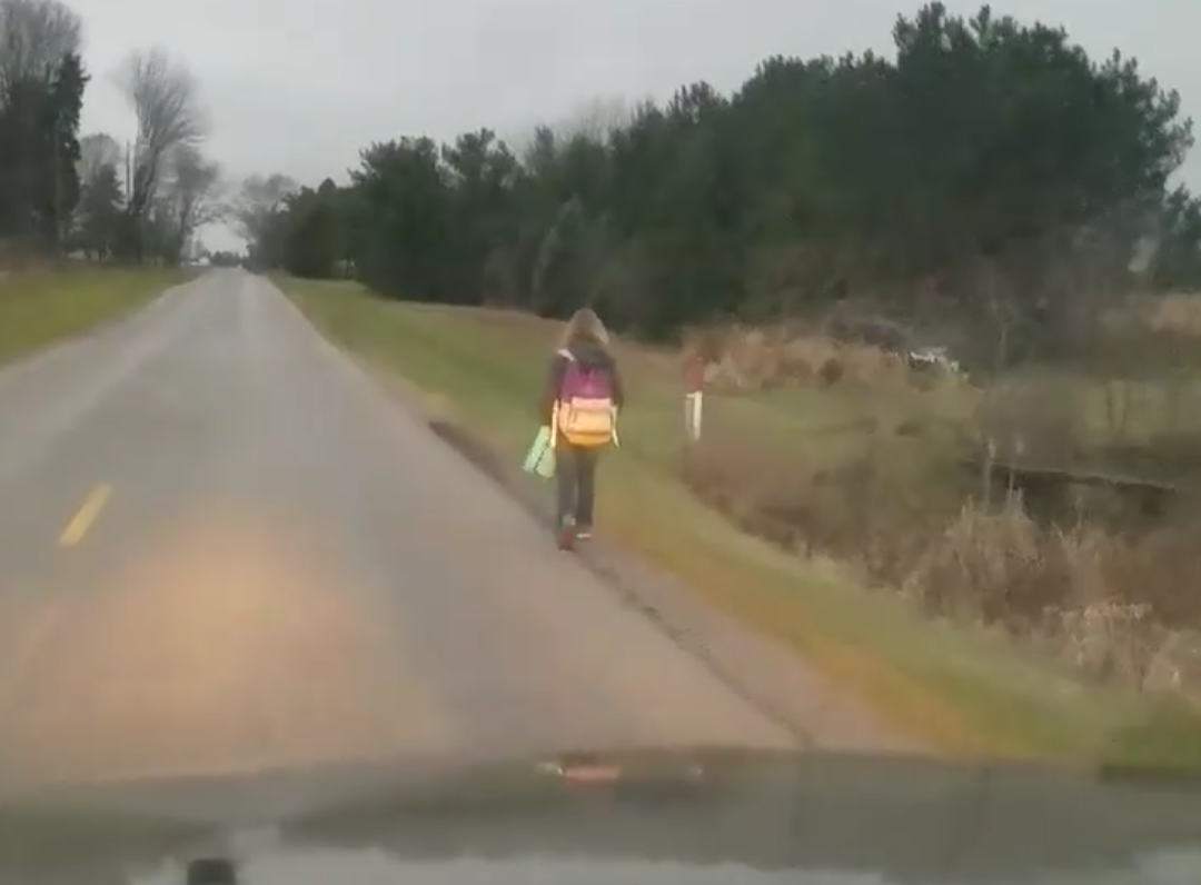 An Ohio father's video on Facebook of his daughter being forced to walk five miles to school after bullying fellow classmates on the bus has gone viral with over 15m views: Facebook