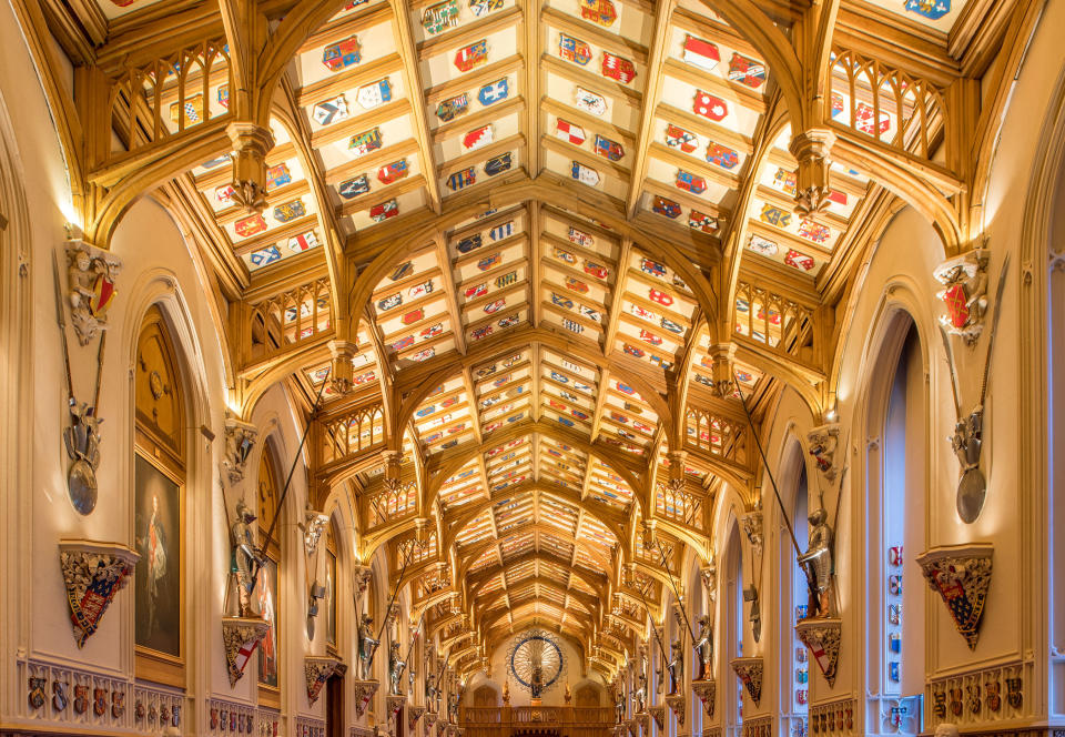 <p>The gothic woodwork was reworked and decorated in a more baroque style with brightly colored shields celebrating the Order of the Garter.</p>