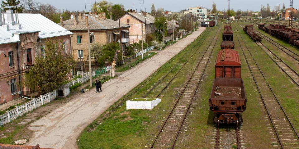 railroad cars on tracks