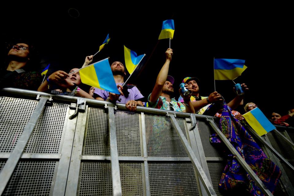 Crowds waved Ukrainian flags as they cheered and danced along to Go_A’s performance (Ben Birchall/PA) (PA Wire)