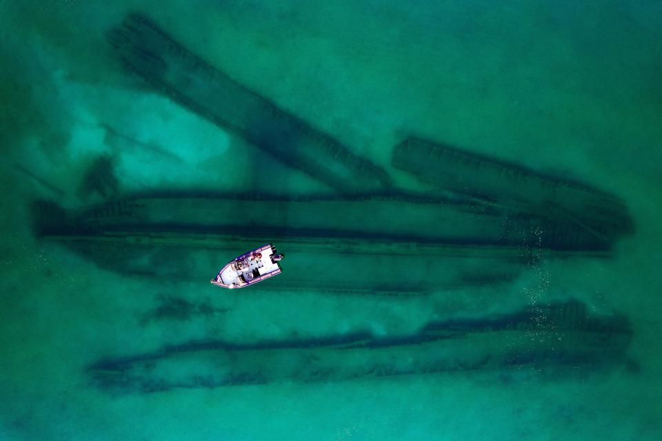 The remains of the Alva Bradley rest near North Manitou Island just off Sleeping Bear Dunes in Michigan. The Alva Bradley was bound for Milwaukee when it sprung a leak during a gale in 1894.