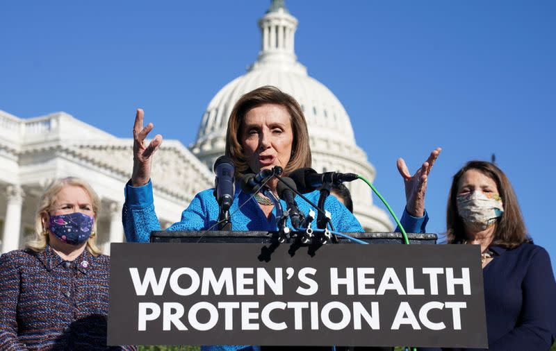 Pelosi holds a news conference to discuss the House vote on H.R. 3755 in Washington