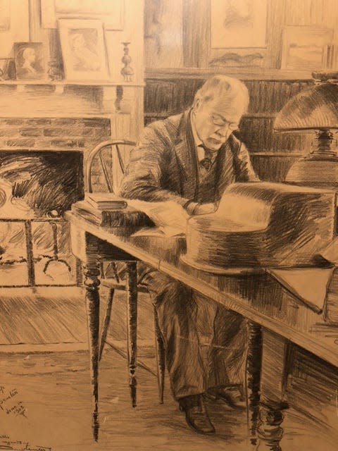 A sketch of William Dean Howells at work, courtesy of WD Howells.