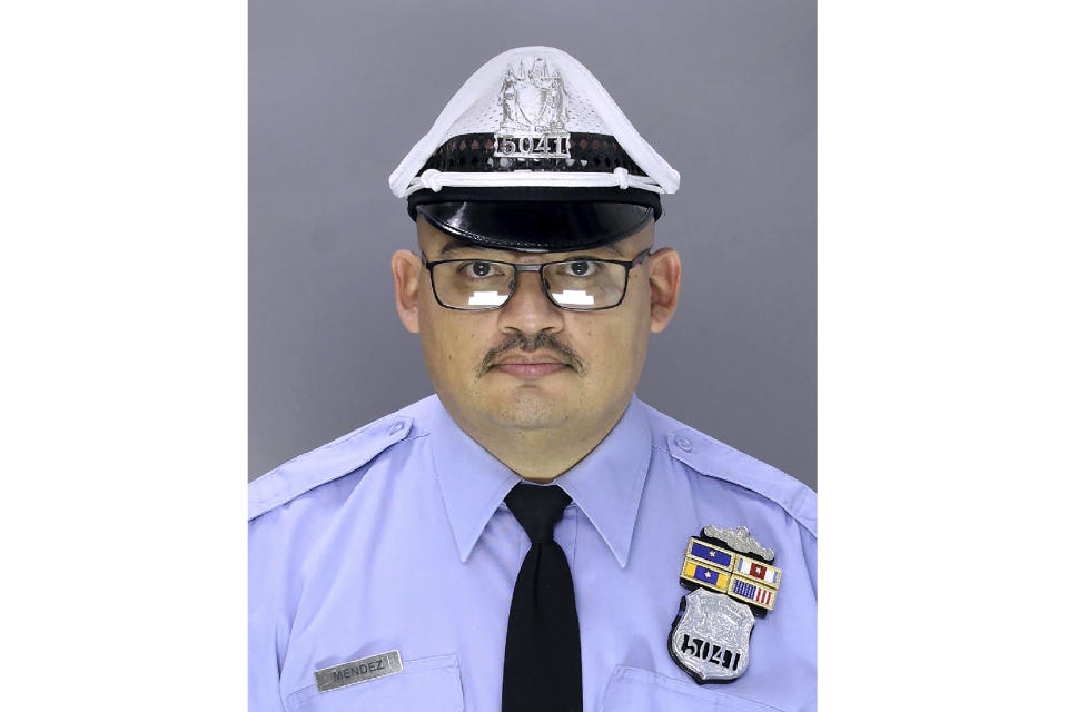 FILE - In this undated photo released by the Philadelphia Police Department Office of Public Affairs shows police officer Richard Mendez. Authorities plan to announce more arrests Wednesday, Oct. 18, 2023, in connection to an airport parking garage shooting that killed a Philadelphia police officer Mendez and wounded another last week. (Police Department Office of Public Affairs via AP, File)
