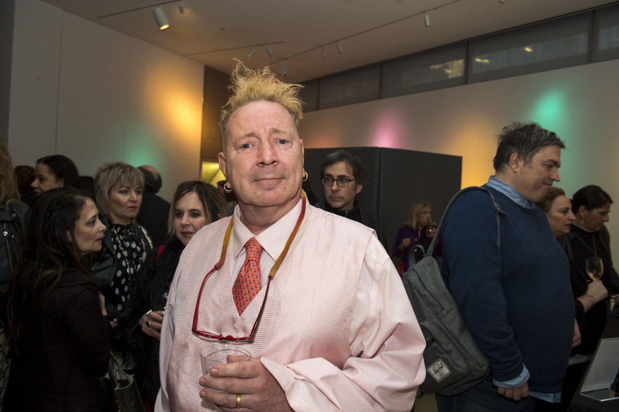 (MANDATORY CREDIT Ebet Roberts/Redferns) John Lydon attends the opening of an exhibit called 'Too Fast to Live, Too Young to Die: Punk Graphics, 1976-1986' at the Museum of Arts and Design in New York City on April 15, 2019.  (Photo by Ebet Roberts/Redferns)