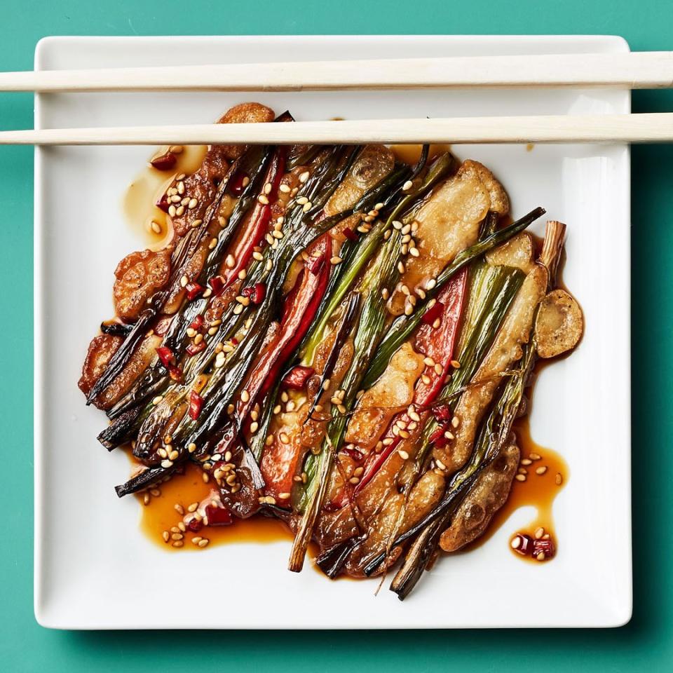 Spring Onion & Pepper Pancakes With Sesame-Soy Dipping Sauce