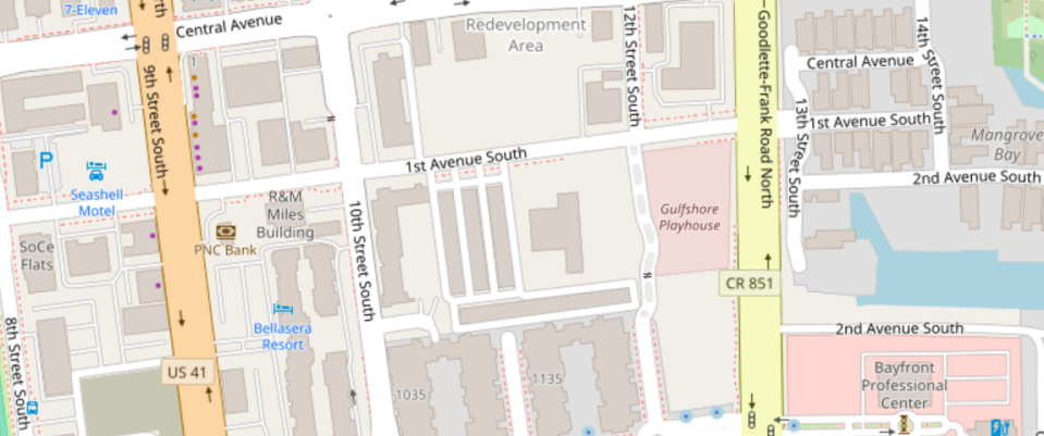 At Goodlette-Frank Road and First Avenue South in this city map, the Gulfshore Playhouse on the eastern edge of the Naples District District is destined as the centerpiece of the redevelopment area when it debuts with shows in the autumn.