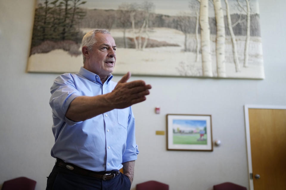 Maine Rep. Mike Soboleski, R-Phillips, candidate for Maine's 2nd Congressional District, campaigns on Friday, May 31, 2024, in Lewiston, Maine. Soboleski is running against Rep. Austin Theriault, R-Fort Kent, in the Maine primary on Tuesday, June 11. The winner will face Democrat U.S. Rep. Jared Golden. (AP Photo/Robert F. Bukaty)