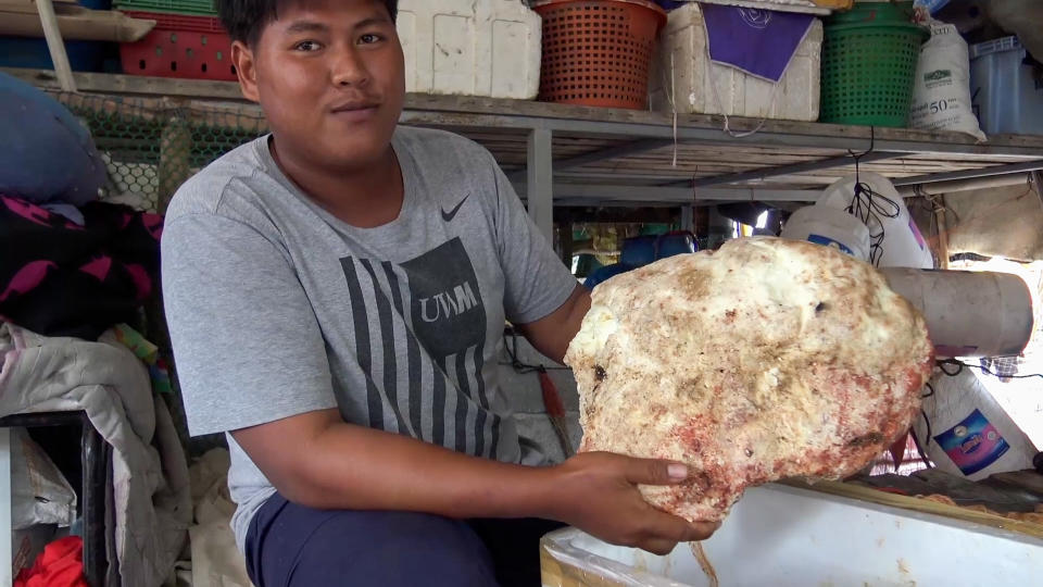 Chalermchai Mahapan, 20, with the ambergris. Source: ViralPress/australscope