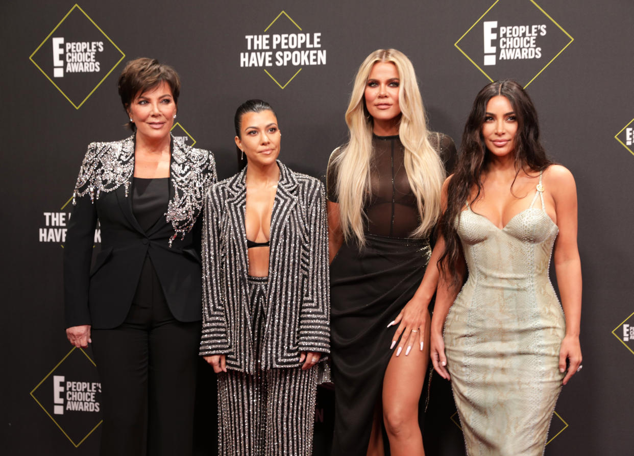 Kris Jenner (with daughters Kourtney, Khloé and Kim in 2019) got quite the birthday tribute. (Photo: REUTERS/Monica Almeida)