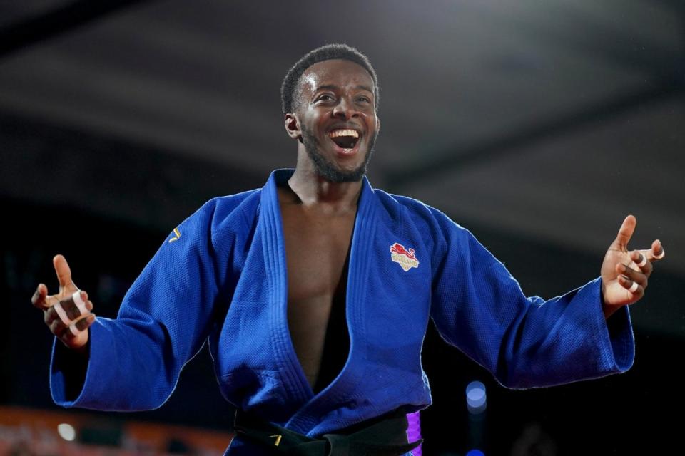 Jamal Petgrave celebrates after winning judo gold in the men’s -90kg division at the 2022 Commonwealth Games (Joe Giddens/PA) (PA Wire)