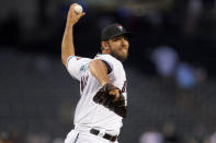 Arizona Diamondbacks starting pitcher Madison Bumgarner (40) throws against the Miami Marlins during the third inning of a baseball game, Tuesday, May 11, 2021, in Phoenix. (AP Photo/Matt York)