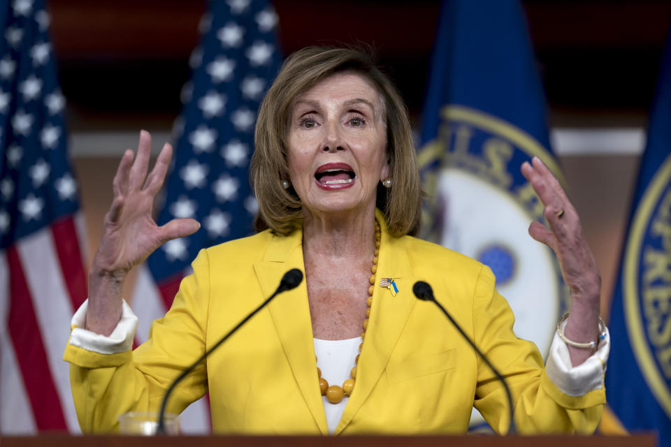 Speaker of the House Nancy Pelosi, D-Calif., meets with reporters ahead of a planned vote in the House that would inscribe the right to use contraceptives into law, a response to the conservative Supreme Court, at the Capitol in Washington, Thursday, July 21, 2022. / Credit: J. Scott Applewhite / AP