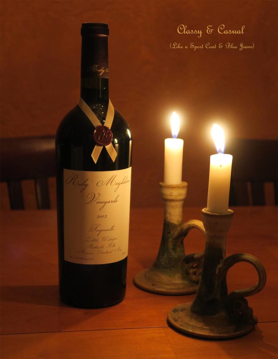 A bottle of Ruby Magdalena Vineyards’ Classy and Casual wine.