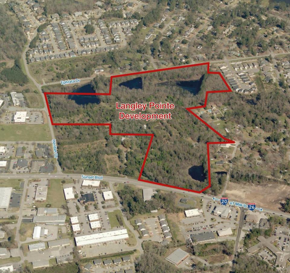 Langley Pointe, a mixed-use residential and commercial development, will be bordered by parts of Sunset Boulevard, Henbet Drive and Ephrata Drive in West Columbia. Graphic provided.